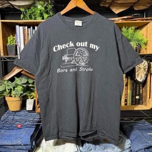 Vintage Y2K "Check Out My Bored and Stroke" Tee Faded Black Funny Joke Shirt XL
